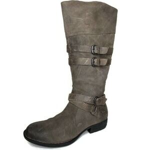 BORN D70722 Odom Brown Distressed Leather Side Zip Buckles Boots Womens Sz 7.5 M